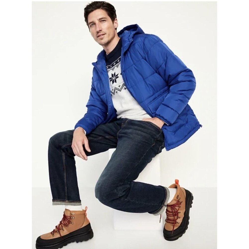 OLD NAVY Men's Catalyst‎ Royal Blue Hooded Quilted Puffer  Jacket 3XL